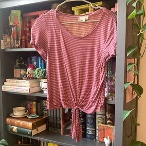 Striped Pink Tie-Front Women's Top